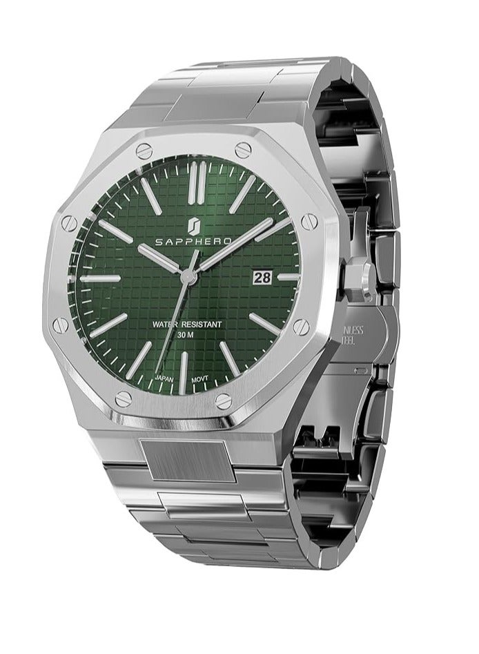 Sapphero ساعات رجالية 30 متر مقاومة للماء ساعات للرجال ساعة فضية من الفولاذ المقاوم للصدأ حركة كواتز يابانية أنالوج ثمانية الأضلاع تصميم بسيط فاخر كلاسيكي موضة ساعات معصم للرجال هدايا للرجال - Image 1