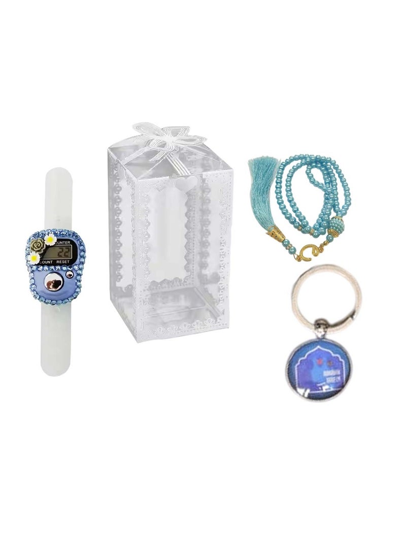 Huitich Islamic Gift Set with Keychain Digital Tasbeeh Counter & Prayer Beads Blue - Image 1
