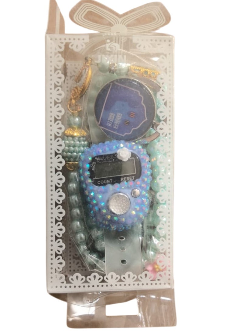 Huitich Islamic Gift Set with Keychain Digital Tasbeeh Counter & Prayer Beads Blue - Image 5