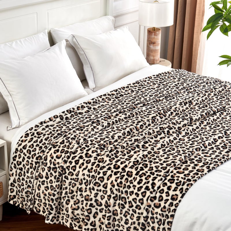 Edenleaf Leopard Print Blanket Fleece Throw for Bed Sofa Travel and Camping, Super Soft Cozy Fluffy Plush Cheetah Print Blanket for All Seasons 50"x60" (Cream) - Image 3