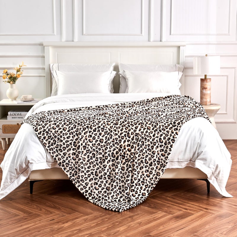 Edenleaf Leopard Print Blanket Fleece Throw for Bed Sofa Travel and Camping, Super Soft Cozy Fluffy Plush Cheetah Print Blanket for All Seasons 50"x60" (Cream) - Image 5