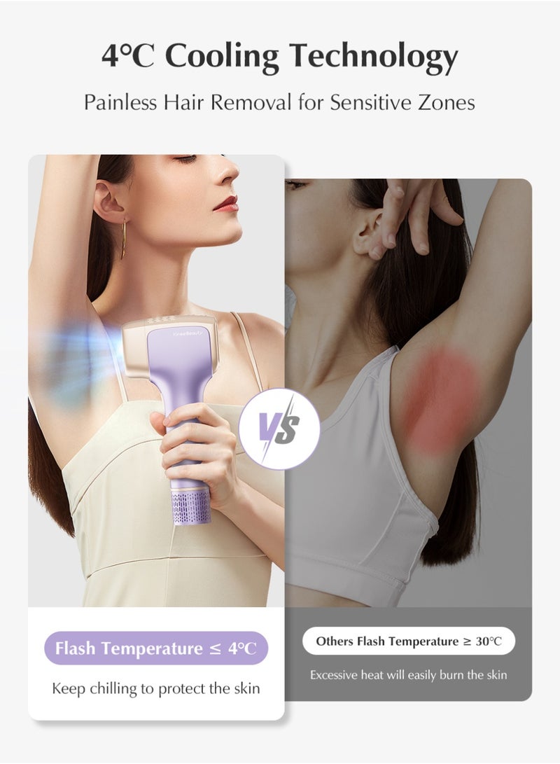 KinseiBeauty T36 999,999 Flashes 10 Energy Levels Laser Hair Removal, 4℃ Ice Cooling Painless IPL Hair Removal Device, 0.5s/Flash, Extra-large 3.9cm² light outlet, Intelligent Skin Tone Recognition Laser Epilator, Laser Hair Removal Device for Whole Body Bikini Face Arm Armpit Back Leg(1*Bikini+1*Face Lamp) - Image 2