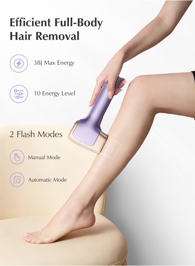 KinseiBeauty T36 999,999 Flashes 10 Energy Levels Laser Hair Removal, 4℃ Ice Cooling Painless IPL Hair Removal Device, 0.5s/Flash, Extra-large 3.9cm² light outlet, Intelligent Skin Tone Recognition Laser Epilator, Laser Hair Removal Device for Whole Body Bikini Face Arm Armpit Back Leg(1*Bikini+1*Face Lamp) - Image 4