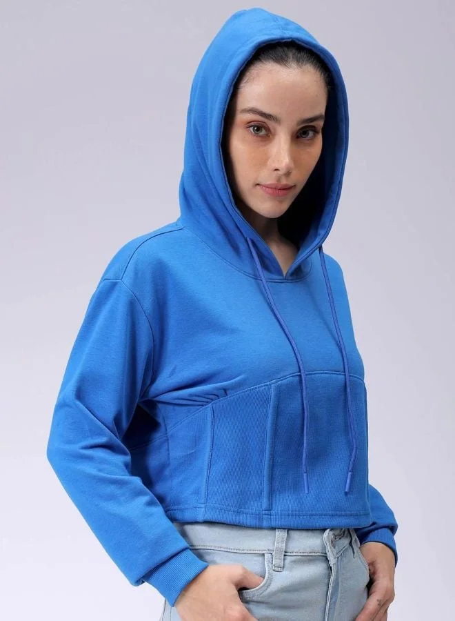 مرفوعة Women Regular Fit Solid Hooded Neck Long Sleeve Corset Sweatshirt