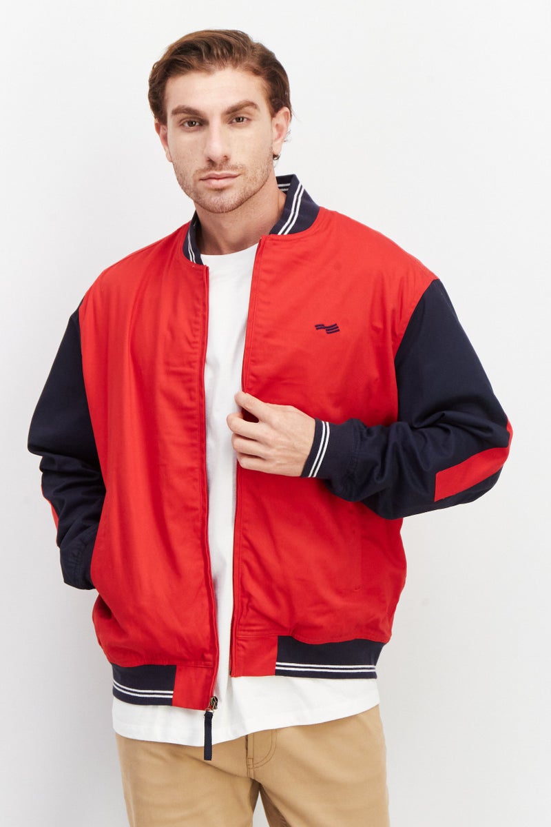 PERRY ELLIS جاكيت بومبر رجالي بياقة عالية، أحمر - Image 1