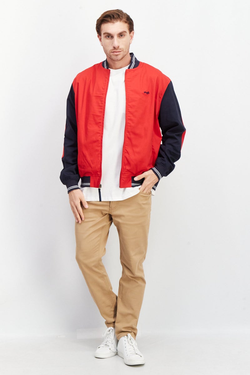 PERRY ELLIS جاكيت بومبر رجالي بياقة عالية، أحمر - Image 3
