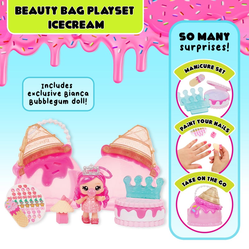 Yummiland Beauty Bag Playset + Lip Gloss Doll - Ice Cream Bag Includes Exclusive Bianca Bubbglegum, Nail Polish + Nail Stickers, Manicure, Doll Playset, Cosmetic Play 4+ - Image 3