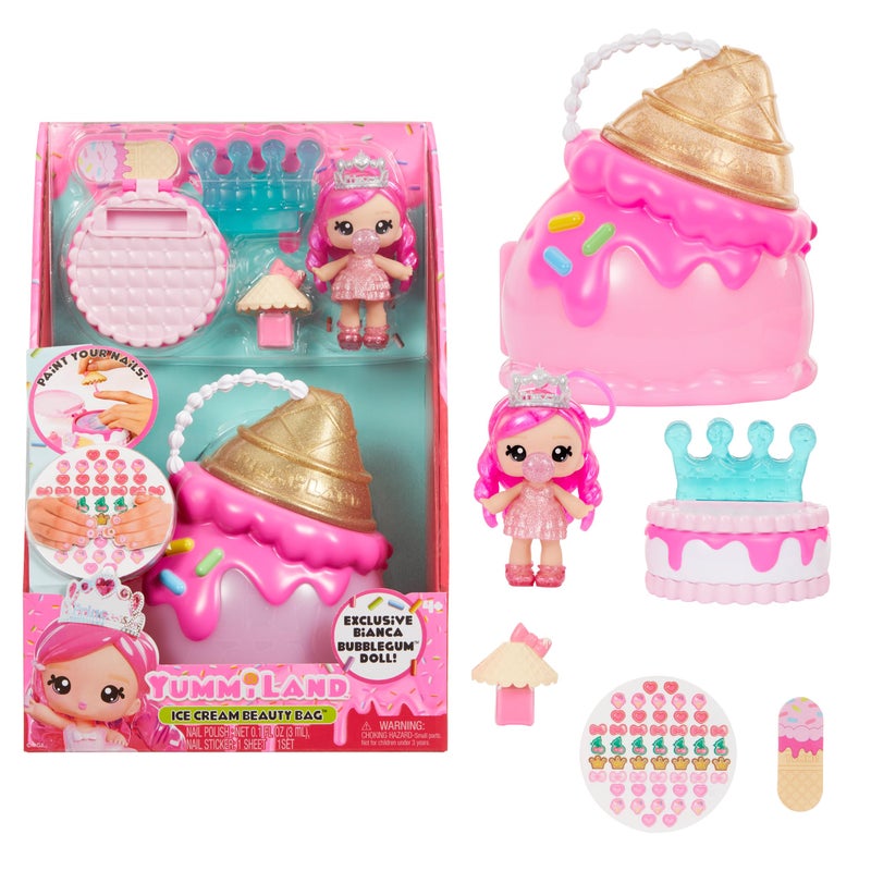 Yummiland Beauty Bag Playset + Lip Gloss Doll - Ice Cream Bag Includes Exclusive Bianca Bubbglegum, Nail Polish + Nail Stickers, Manicure, Doll Playset, Cosmetic Play 4+ - Image 2