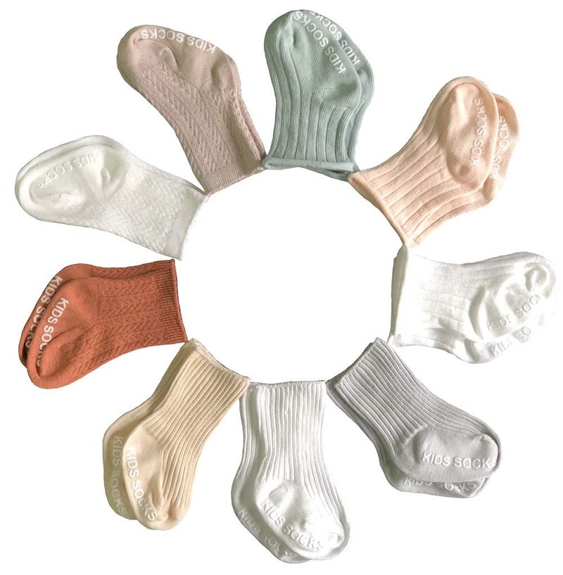 QandSweet Baby Boy Combed Cotton Socks Toddler Crew Sock Non-Skid for Newborn Infant Childrens (0-6 Months, 9 Pairs) - Image 1