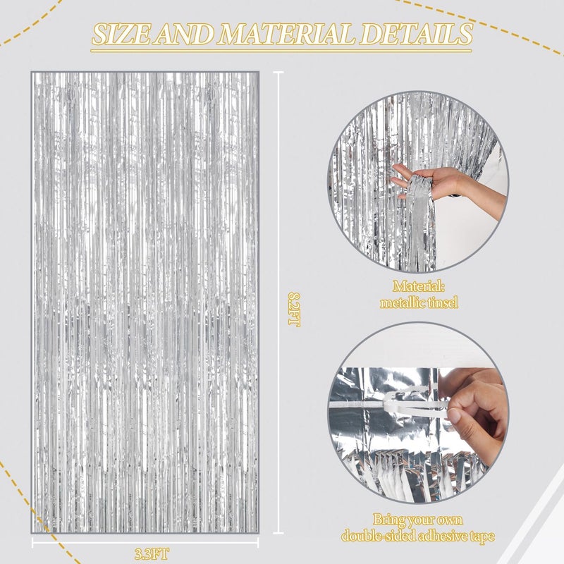 DECOCKRAT 3 Pack Foil Fringe Backdrop - Silver Shiny Tinsel Curtains for Party Decoration/Photo Booth Props - 3.3x8.2 FT Metallic Foil Backdrop for Birthday, Wedding, Graduation, Christmas. - Image 3