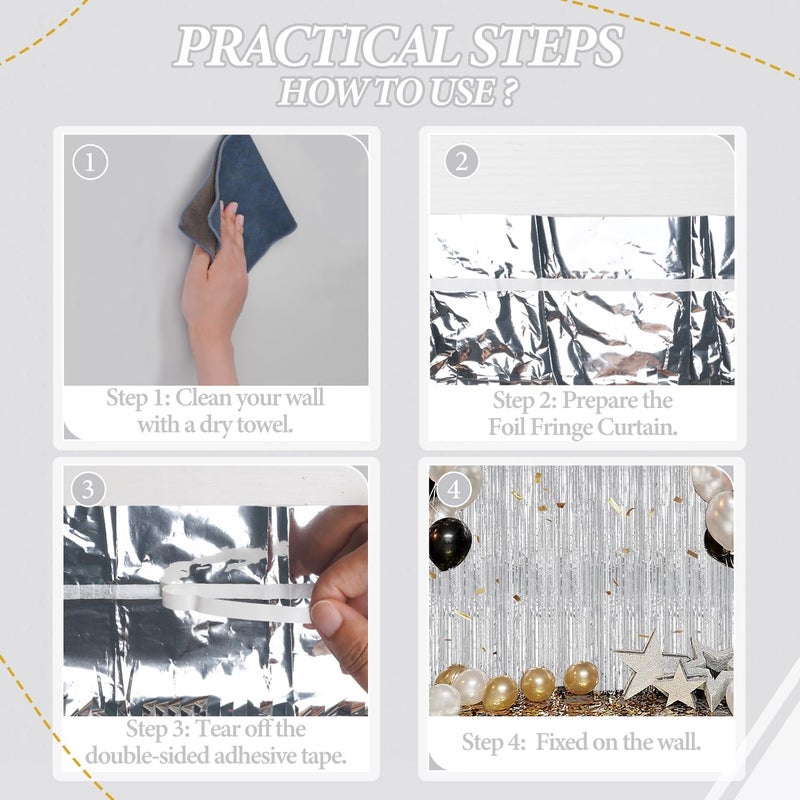 DECOCKRAT 3 Pack Foil Fringe Backdrop - Silver Shiny Tinsel Curtains for Party Decoration/Photo Booth Props - 3.3x8.2 FT Metallic Foil Backdrop for Birthday, Wedding, Graduation, Christmas. - Image 2