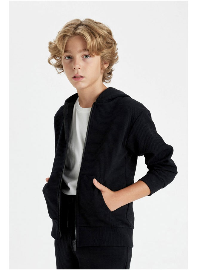DeFacto Boy Knitted Regular Fit Hooded Long Sleeve Cardigan  - Image 3