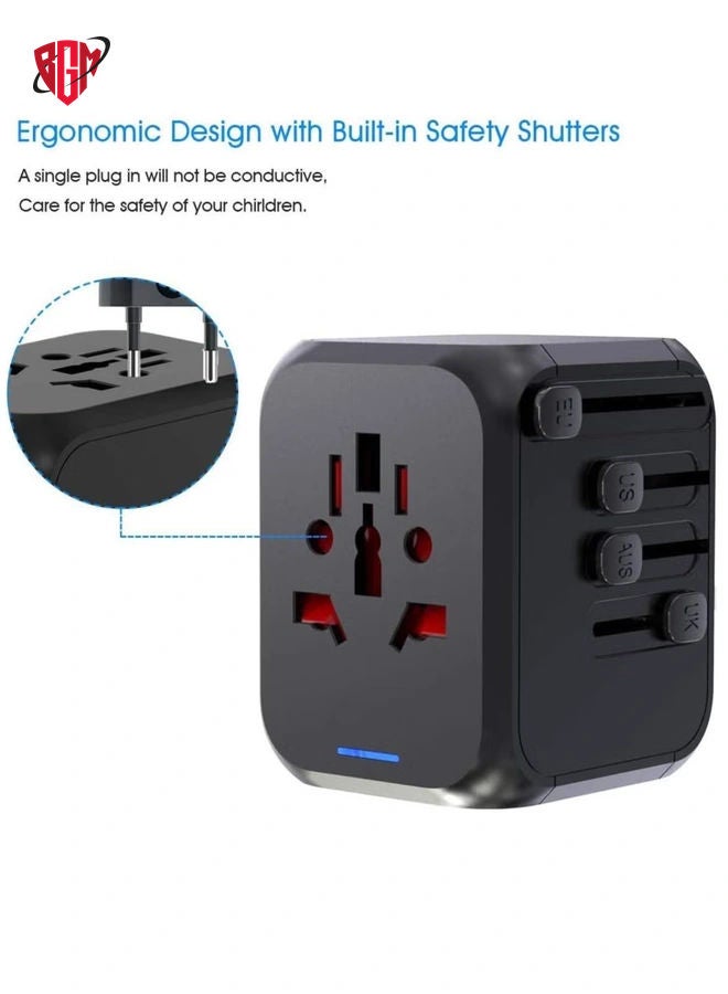 BGM Universal Travel Adapter Plug with 3 USB & 1 Type-C Port,Fast Wall Plug Adapter Socket with UK/EU/AU/US Plugs,Multiport Charger Plug Converter - Image 4