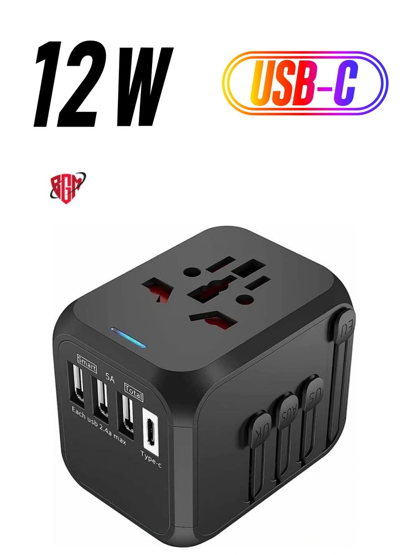 BGM Universal Travel Adapter Plug with 3 USB & 1 Type-C Port,Fast Wall Plug Adapter Socket with UK/EU/AU/US Plugs,Multiport Charger Plug Converter - Image 1