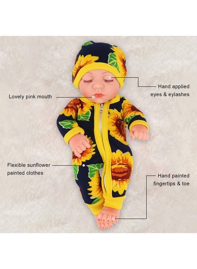 Ecore Fun 10 Inch Newborn Reborn Baby Doll And Clothes Set Washable Realistic Silicone Baby Dolls With Cute Sunflower Jumpsuitbest Gift For Kids Girls - Image 3