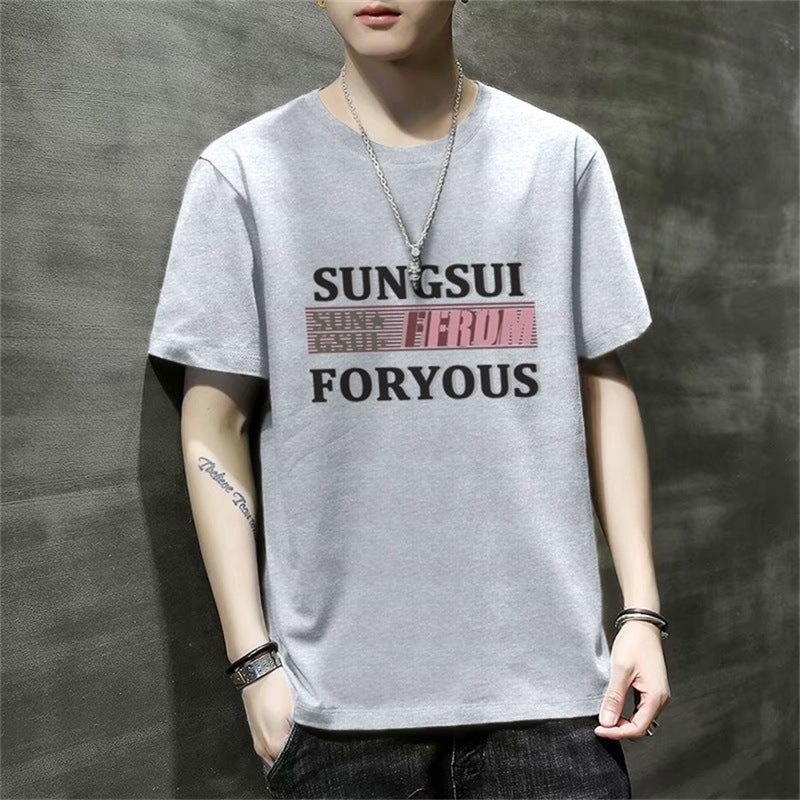 2024 Summer New Short-sleeved T-shirt Men's Loose Top Student's Simple Milk Silk Printed T-shirt Men's Round Neck