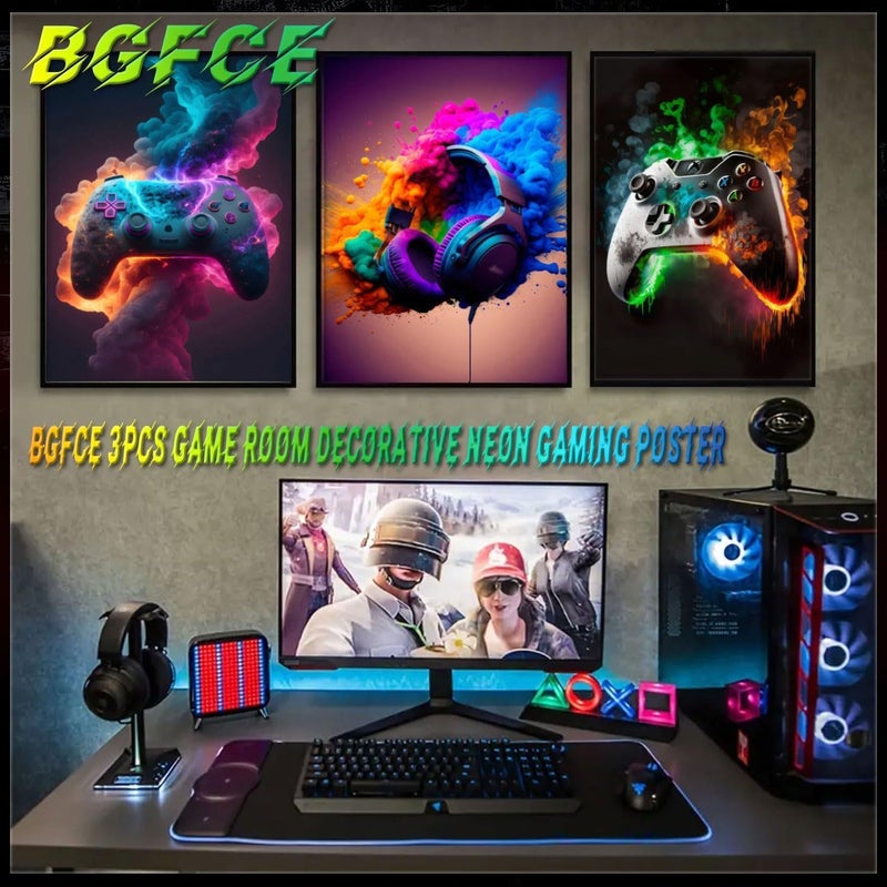 BGFCE ألعاب غرفة الديكور جدار الفن فيديو ألعاب موضوع الديكور غرفة غرفة الجدار ألعاب ألعاب الملصقات للأولاد في سن المراهقة غير مؤلفة 12x16in مجموعة من 3 - Image 5