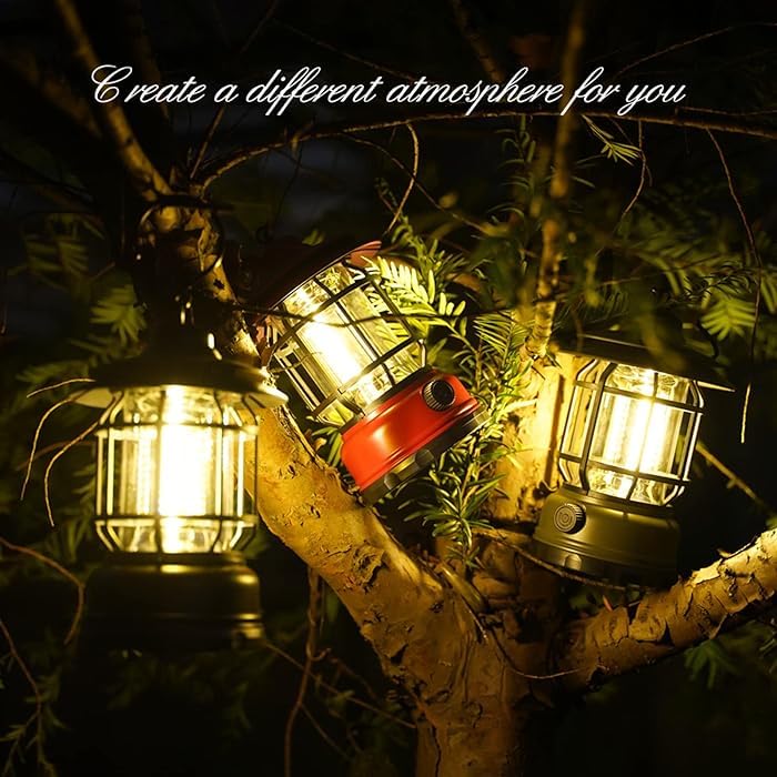 Zusaca Camping Lantern Rechargeable Retro LED Camping Lights with Rotating Dimmers Portable Hanging COB Brightness Tent Light for Vintage Camping Light for Hiking Fishing Power Cuts 1pc - Image 2