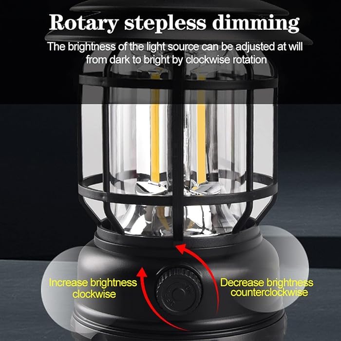 Zusaca Camping Lantern Rechargeable Retro LED Camping Lights with Rotating Dimmers Portable Hanging COB Brightness Tent Light for Vintage Camping Light for Hiking Fishing Power Cuts 1pc - Image 3