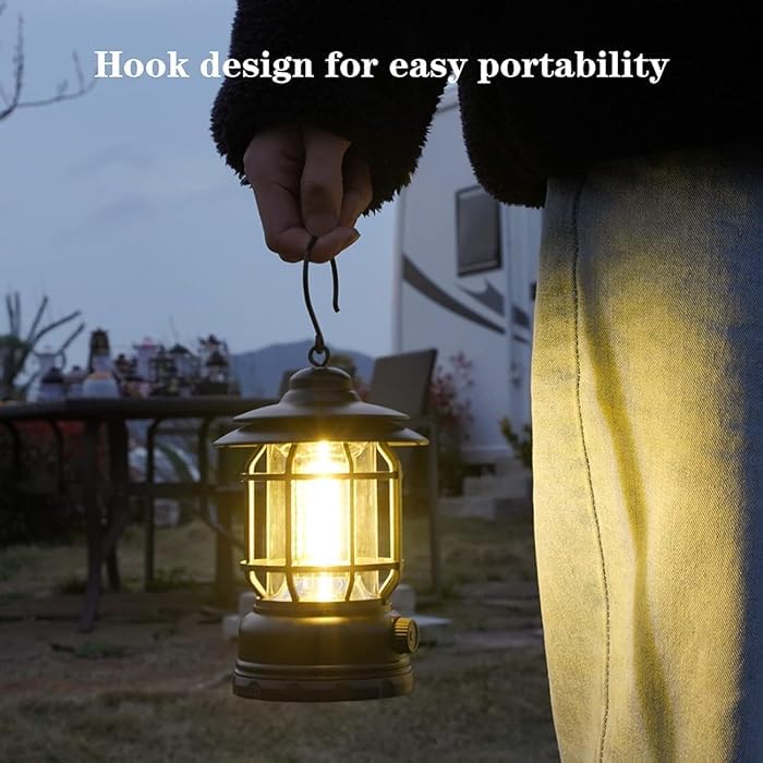 Zusaca Camping Lantern Rechargeable Retro LED Camping Lights with Rotating Dimmers Portable Hanging COB Brightness Tent Light for Vintage Camping Light for Hiking Fishing Power Cuts 1pc - Image 5