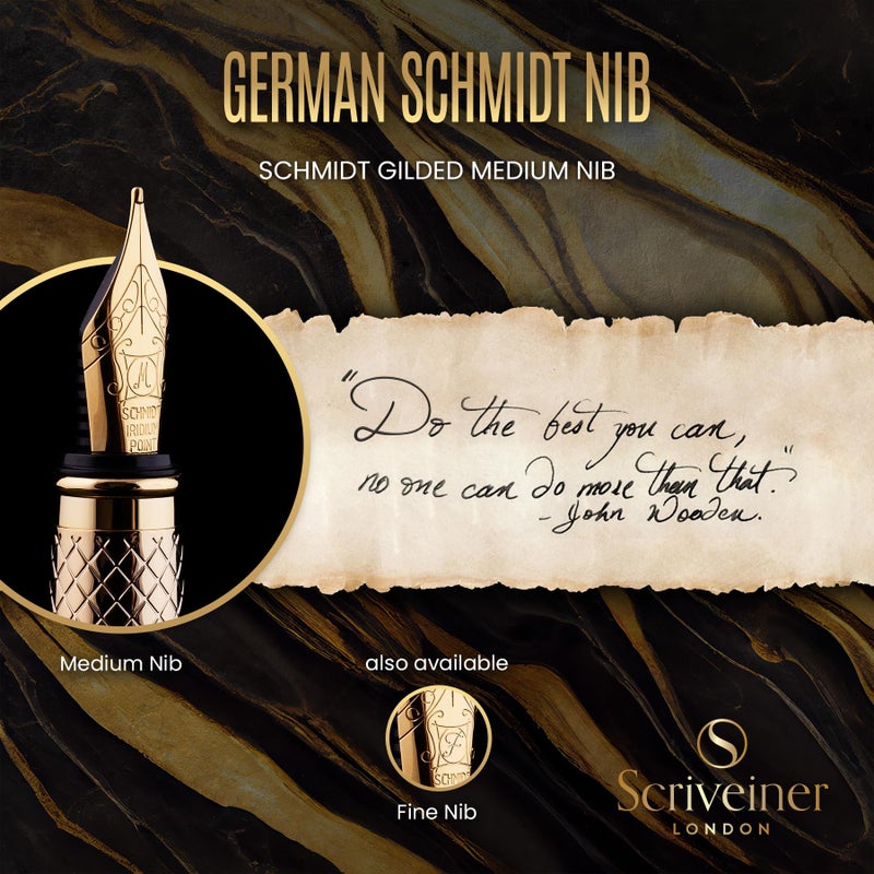 Scriveiner Luxury Fountain Pen - Stunning Gold Luxury Pen, Real Gold Finsih, Schmidt Gilded Nib (Medium), Converter, Best Pen Gift Set for Men & Women, Professional, Executive, Office, Nice Pens - Image 5