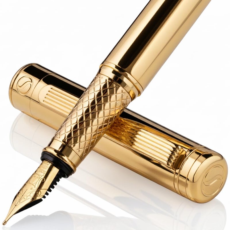 Scriveiner Luxury Fountain Pen - Stunning Gold Luxury Pen, Real Gold Finsih, Schmidt Gilded Nib (Medium), Converter, Best Pen Gift Set for Men & Women, Professional, Executive, Office, Nice Pens - Image 1