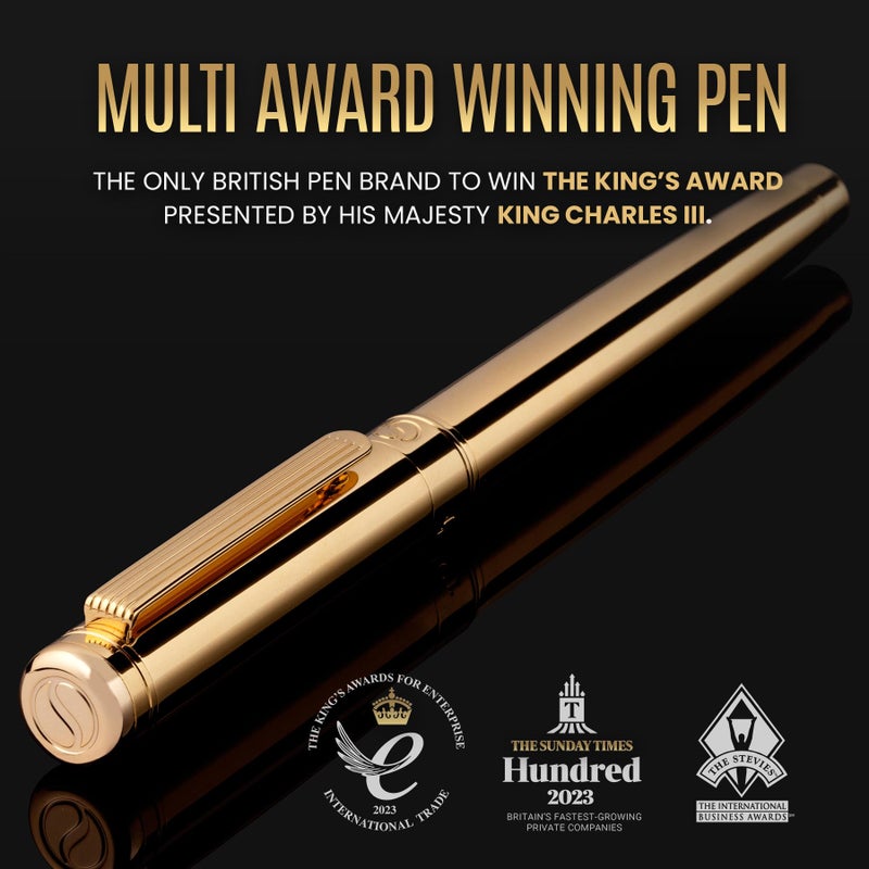 Scriveiner Luxury Fountain Pen - Stunning Gold Luxury Pen, Real Gold Finsih, Schmidt Gilded Nib (Medium), Converter, Best Pen Gift Set for Men & Women, Professional, Executive, Office, Nice Pens - Image 2