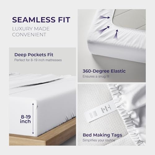 THREAD SPREAD 100% Egyptian Cotton King Size Sheets Set - 2000 Series Luxury King Bed Sheets (4 PC, White), Silky Soft & Cooling Sateen Weave, 17 Inch Extra Deep Pocket Hotel Collection Sheet Set - Image 5