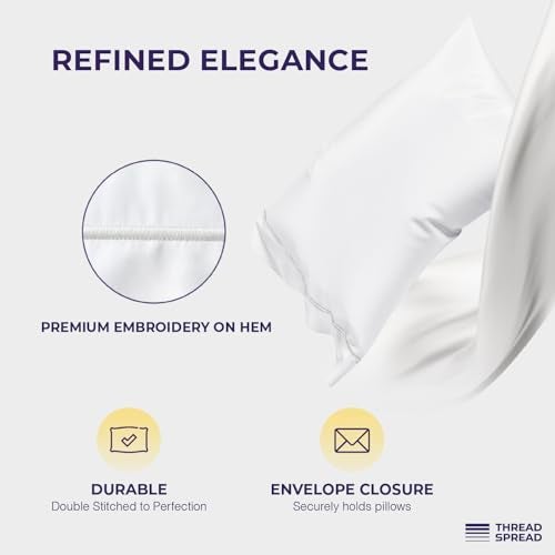 THREAD SPREAD 100% Egyptian Cotton King Size Sheets Set - 2000 Series Luxury King Bed Sheets (4 PC, White), Silky Soft & Cooling Sateen Weave, 17 Inch Extra Deep Pocket Hotel Collection Sheet Set - Image 4