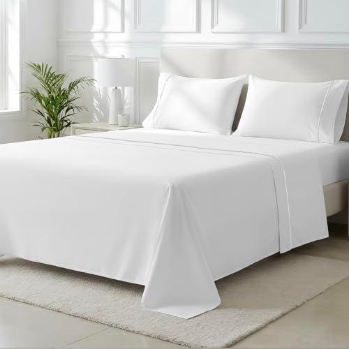 THREAD SPREAD 100% Egyptian Cotton King Size Sheets Set - 2000 Series Luxury King Bed Sheets (4 PC, White), Silky Soft & Cooling Sateen Weave, 17 Inch Extra Deep Pocket Hotel Collection Sheet Set - Image 1