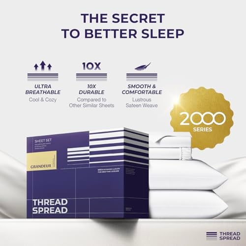 THREAD SPREAD 100% Egyptian Cotton King Size Sheets Set - 2000 Series Luxury King Bed Sheets (4 PC, White), Silky Soft & Cooling Sateen Weave, 17 Inch Extra Deep Pocket Hotel Collection Sheet Set - Image 2