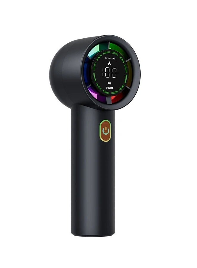 BlueFire Portable Handheld Mini USB Fan - 100-Speed Turbo Cooling, 3000mAh Battery, Foldable, Quiet Brushless Motor, Digital Display - Ideal for Travel, Office, Camping & Home Use - Black - Image 1
