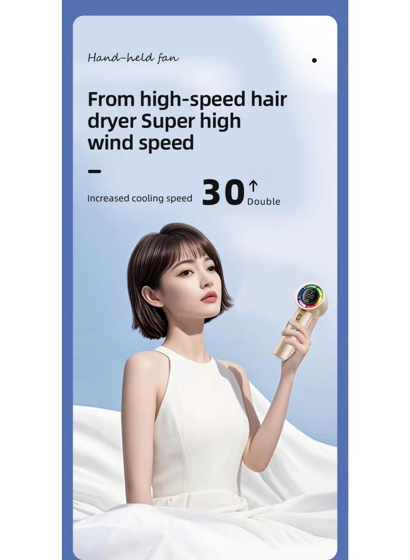 BlueFire Portable Handheld Mini USB Fan - 100-Speed Turbo Cooling, 3000mAh Battery, Foldable, Quiet Brushless Motor, Digital Display - Ideal for Travel, Office, Camping & Home Use - Black - Image 3