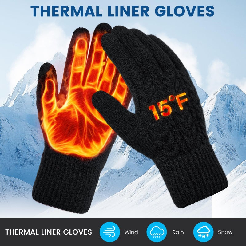 Pleneal Women Winter Gloves, Touch Screen Knit Gloves with Thermal Soft Lining Dual-Layer Glove for Cold Weather - Image 2