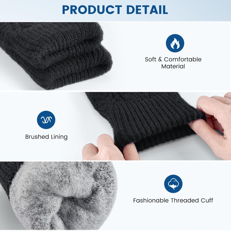 Pleneal Women Winter Gloves, Touch Screen Knit Gloves with Thermal Soft Lining Dual-Layer Glove for Cold Weather - Image 3
