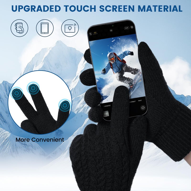 Pleneal Women Winter Gloves, Touch Screen Knit Gloves with Thermal Soft Lining Dual-Layer Glove for Cold Weather - Image 4