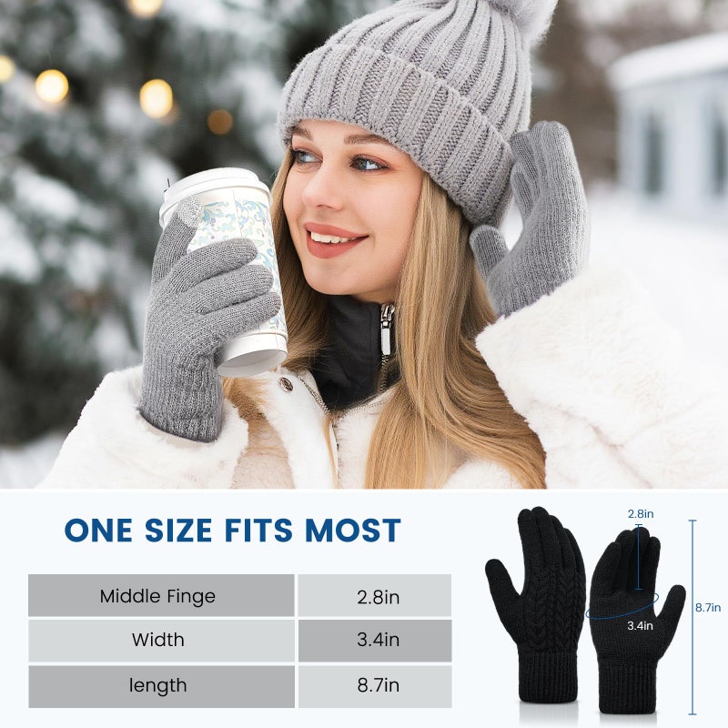 Pleneal Women Winter Gloves, Touch Screen Knit Gloves with Thermal Soft Lining Dual-Layer Glove for Cold Weather - Image 5