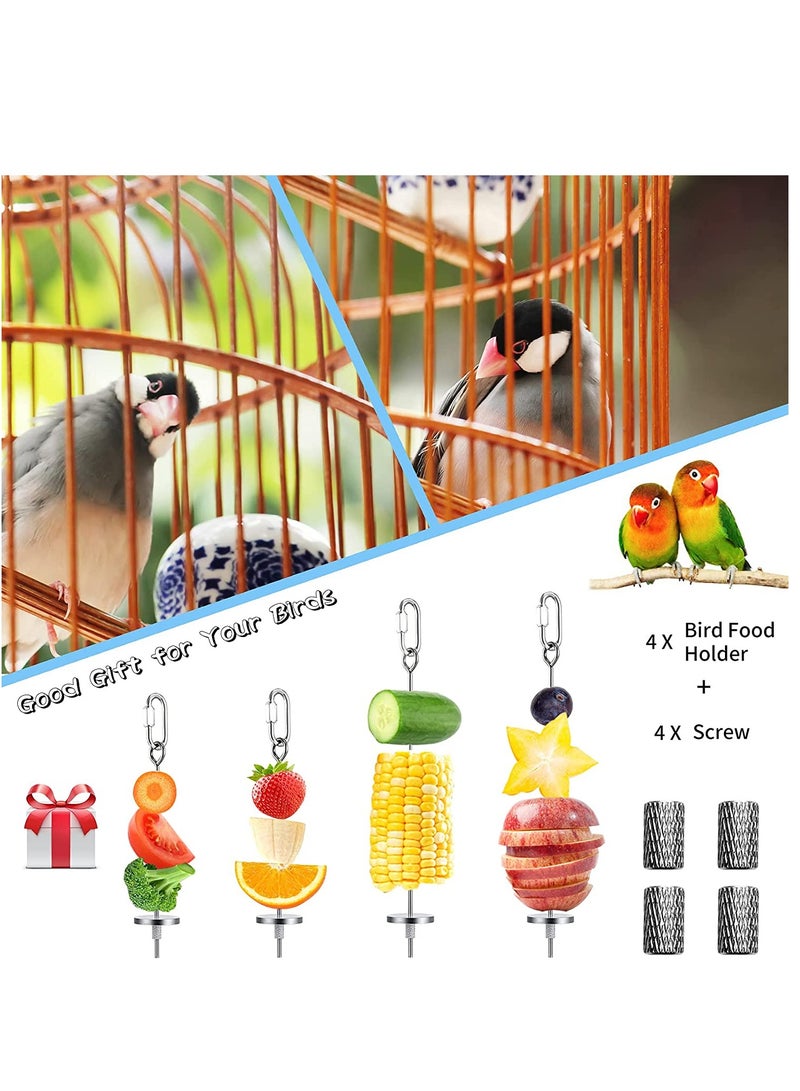 SYOSI Bird Feeder for Cage, Bird Foraging Toy, Stainless Steel Bird Food Holder, Small Animal Fruit Vegetable Stick Skewer, Hanging Food Feeding Treating Tool for Parrots Cockatiel Cage 2 Long Add 2 Short - Image 2