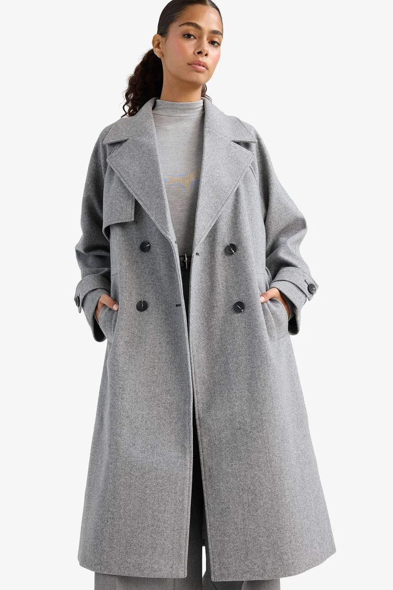 ديفاكتو Regular Fit Button Down Cachet Long Coat