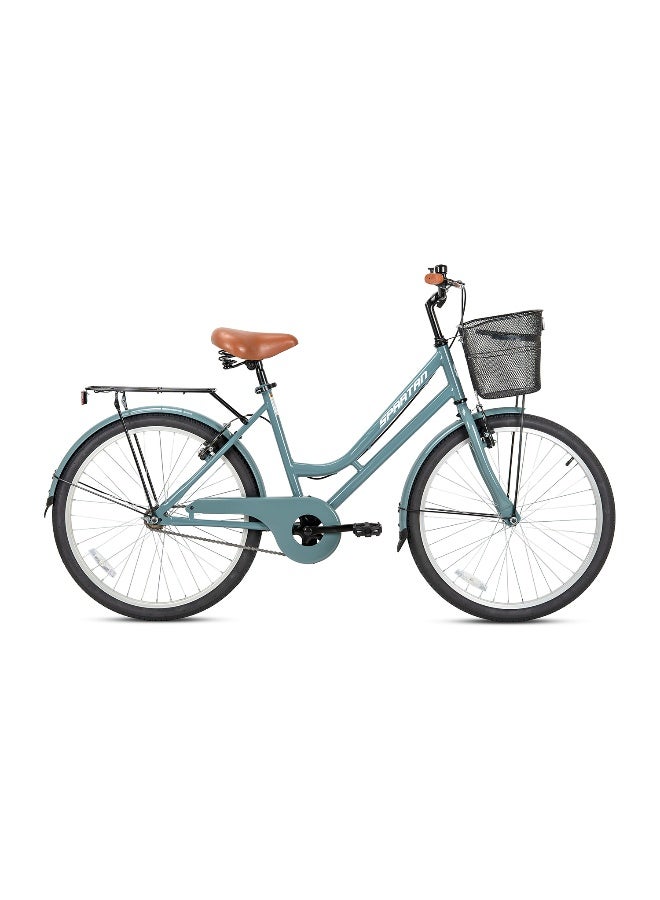 Spartan 24-Inch Classic City Bike | 24-Inch Wheel Size | Adjustable Seat | Single Speed Urban Bicycle With Rear Carrier And Front Basket | Comfortable Upright Geometry | Grey - Image 2