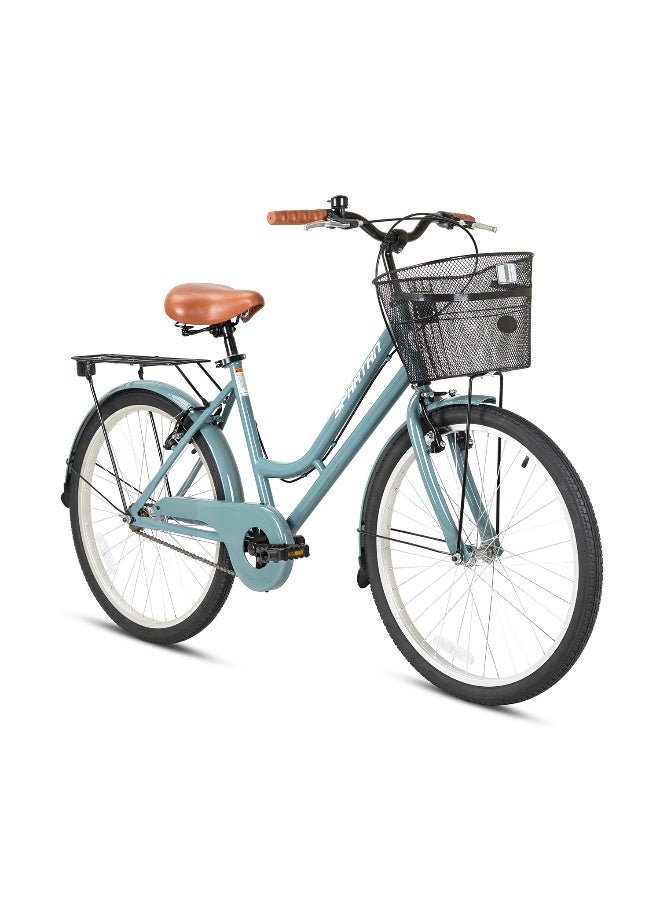 Spartan 24-Inch Classic City Bike | 24-Inch Wheel Size | Adjustable Seat | Single Speed Urban Bicycle With Rear Carrier And Front Basket | Comfortable Upright Geometry | Grey - Image 1