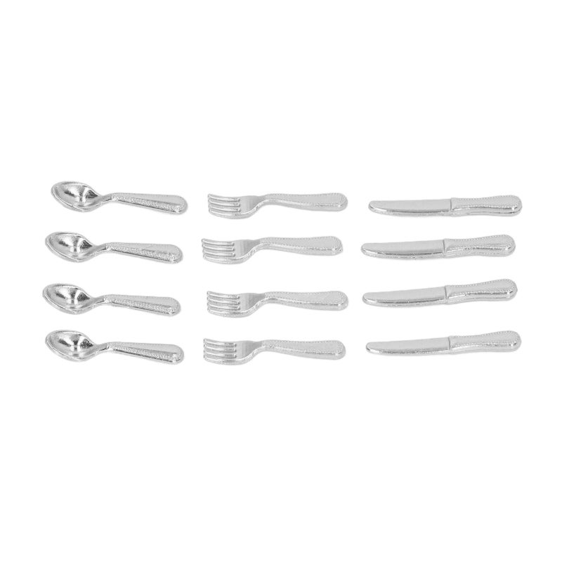 1/12 Scale Miniature Tableware: Safe Alloy Material - Silver 5-Piece Set for Dollhouse Decoration, Role Play Toy & Gift Recipients - Image 2