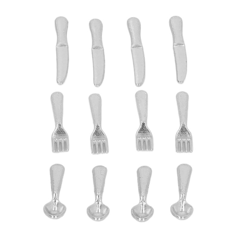 1/12 Scale Miniature Tableware: Safe Alloy Material - Silver 5-Piece Set for Dollhouse Decoration, Role Play Toy & Gift Recipients - Image 5