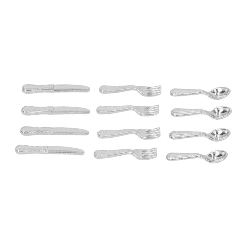 1/12 Scale Miniature Tableware: Safe Alloy Material - Silver 5-Piece Set for Dollhouse Decoration, Role Play Toy & Gift Recipients - Image 3