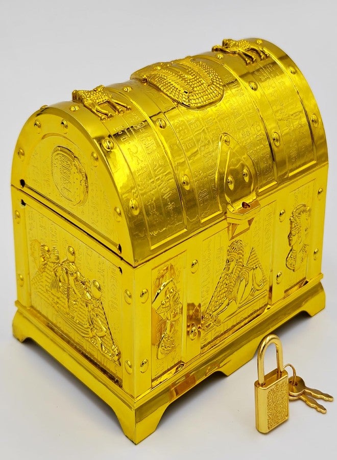 Dronside Egyptian Treasure Chest For Kids - Golden Decorative Pirate Treasure Box With Lock and Key For Kids Prizes, Theme Party, Birthday, Halloween, Christmas Pirate Party Favors - Image 1