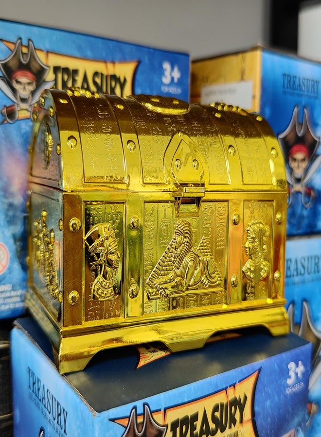 Dronside Egyptian Treasure Chest For Kids - Golden Decorative Pirate Treasure Box With Lock and Key For Kids Prizes, Theme Party, Birthday, Halloween, Christmas Pirate Party Favors - Image 5