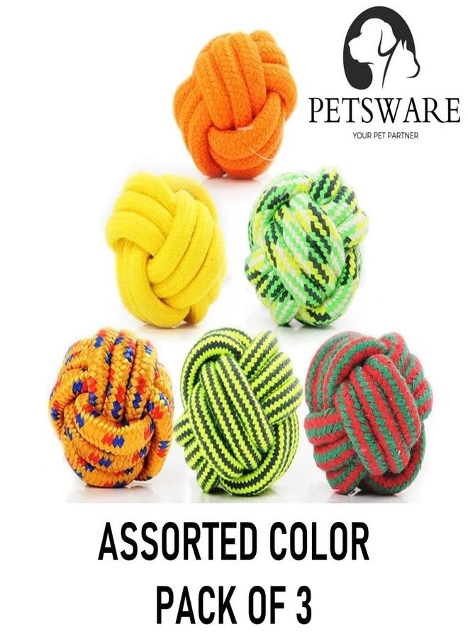 PETSWARE ألعاب مضغ للكلاب من بيتسوير للكلاب التي تمضغ بقوة - لعبة حبل متين ملتوي ومضفر للجراء والكلاب المتوسطة والكبيرة - كرات كلاب غير قابلة للتلف للكلاب الكبيرة | قد يختلف اللون (عبوة من 3 قطع) - Image 2