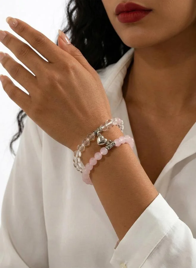 Take Two Pack of 2 - Beaded Bracelets with Heart Charm