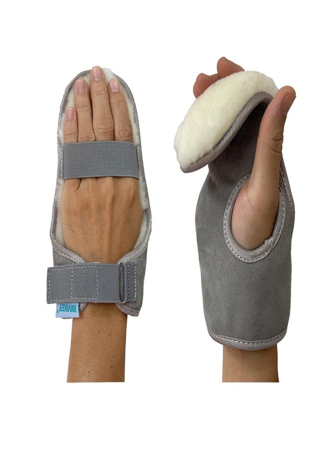 BIVIKEY 1 Pcs Supe Soft Australia Sheepskin Palm Protector Left Hand Glove Comfortable Palm Pad | for Ideal for the Elderly MS, Strokes, Hand Contractures & More Unisex Light Gray - Image 1