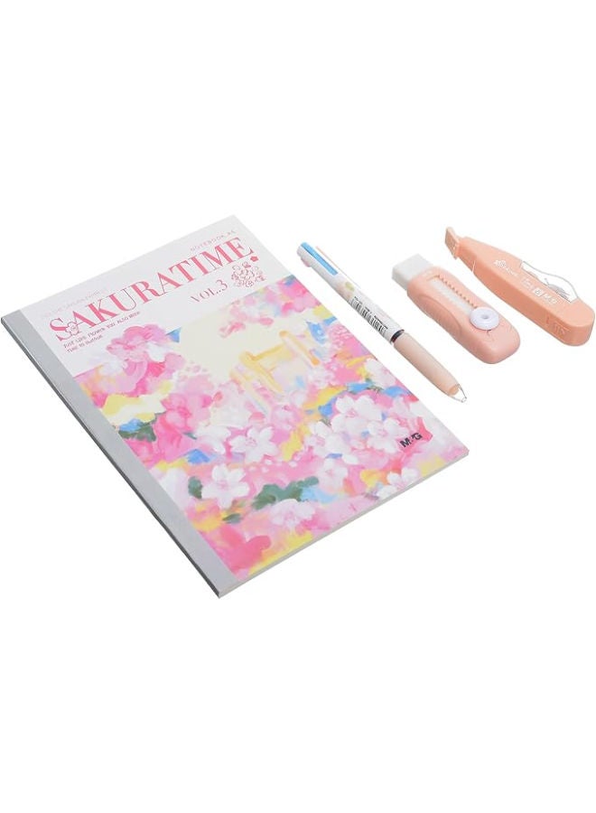 ام اند جي مجموعة ساكورا تايم نوت، أنيقة لتدوين الملاحظات، 4 قطع، تصميم صغير، متنوعة - Image 1